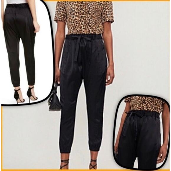 Frame Black Satin Joggers Elastic Waist sz XS NWOT - Picture 2 of 13